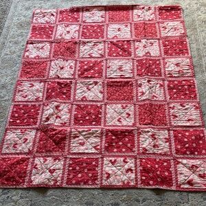 Handmade Red and White Patchwork Quilt